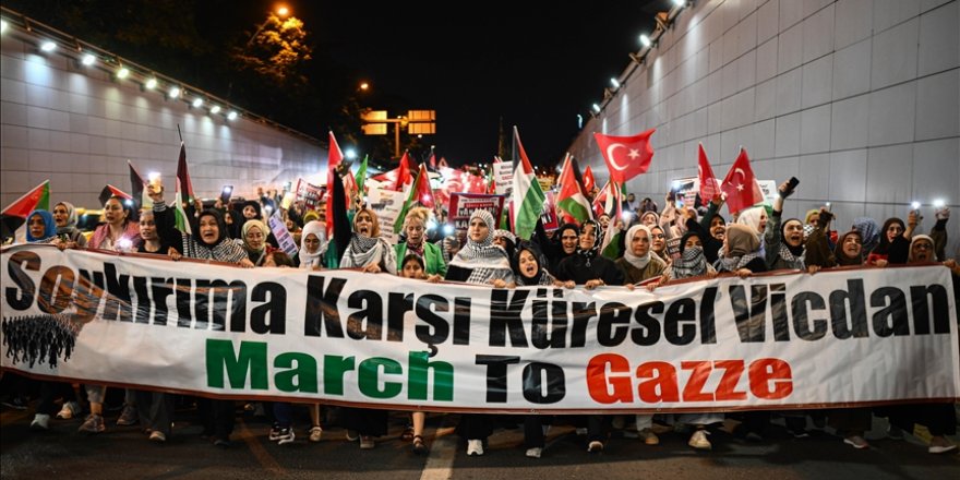 Ankara'da "Küresel Gazze Yürüyüşü" aktivistlerine destek yürüyüşü